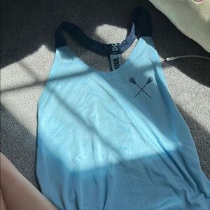 Blue Tank Top with Crossed Lacrosse Sticks
